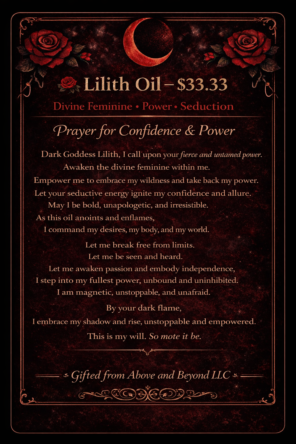 Lilith oil- prayer card included