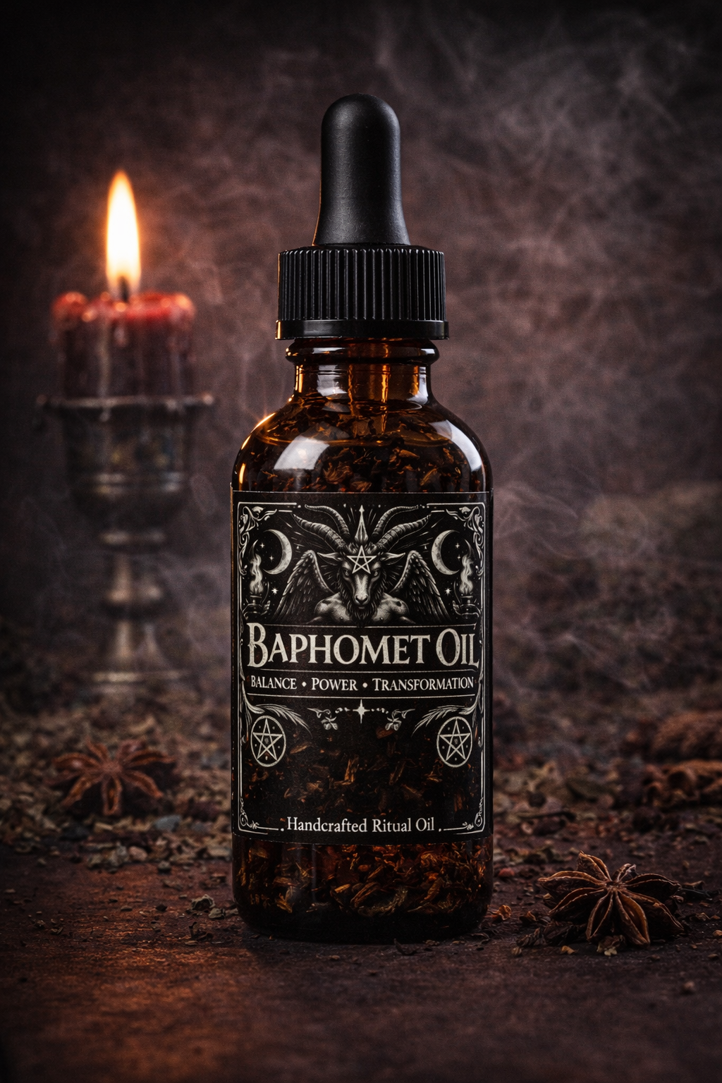 Baphomet oil w/ description and prayer card