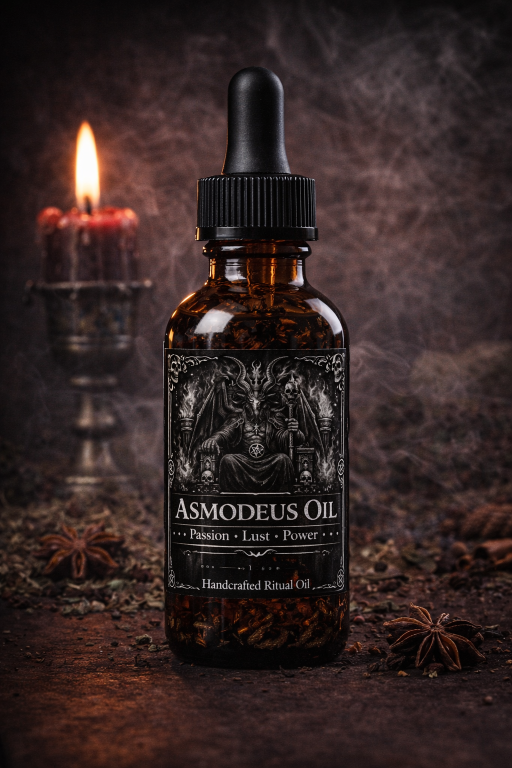 Asmodeus oil w/ description and prayer card